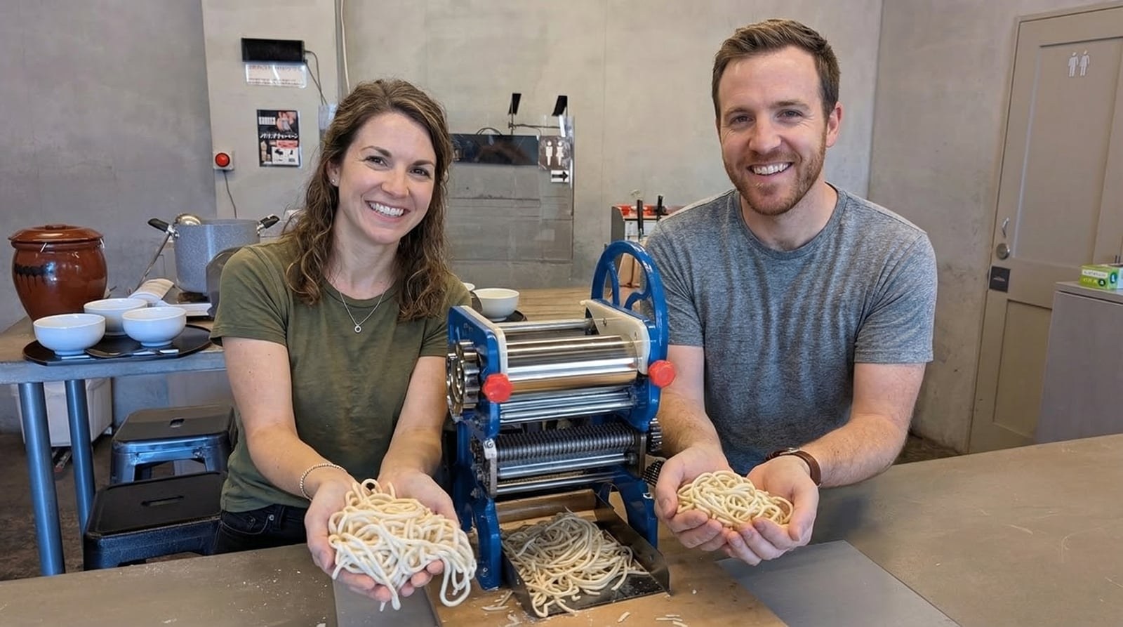 Fresh noodles made together
